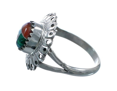 Southwestern Manmade Multicolor Inlay Sterling Silver Ring Size 7-1/2 JX131079